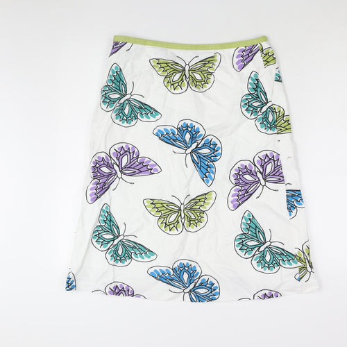 Laura Ashley Womens White Geometric Cotton A-Line Skirt Size 12 Zip - Butterfly Print