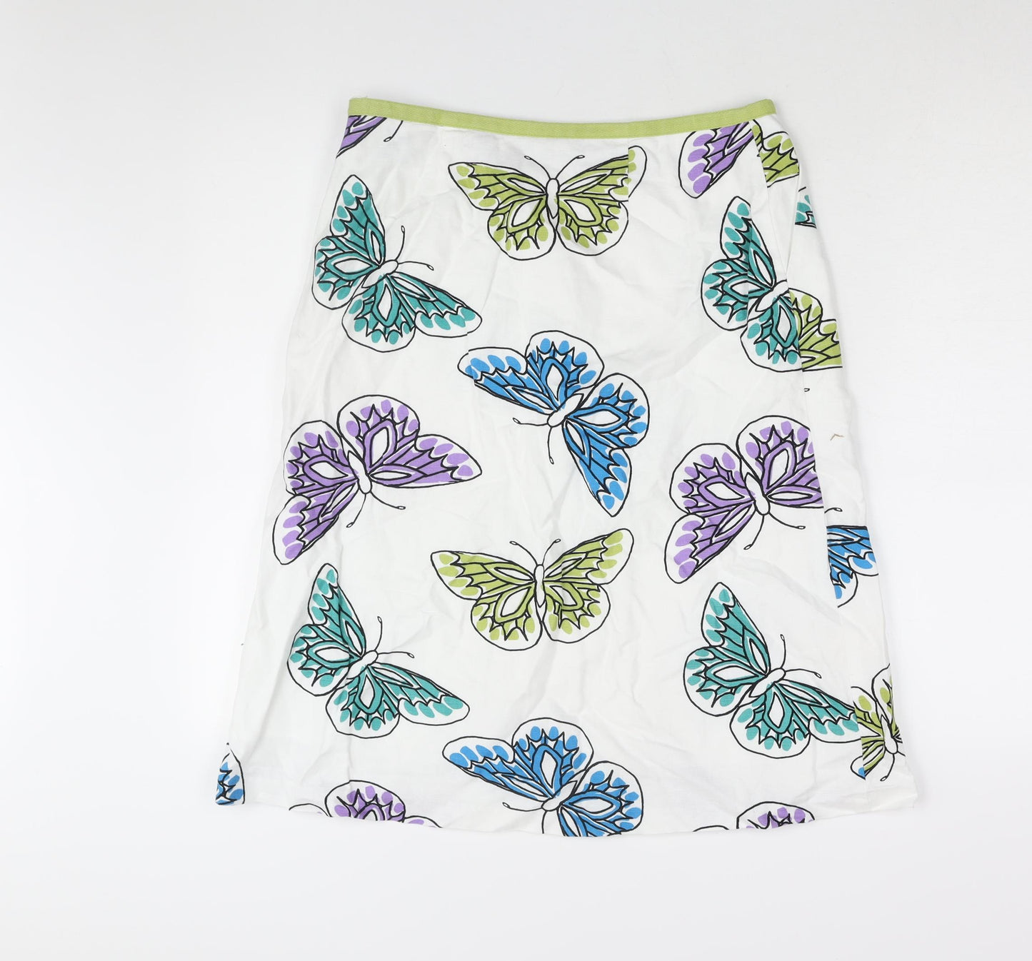 Laura Ashley Womens White Geometric Cotton A-Line Skirt Size 12 Zip - Butterfly Print