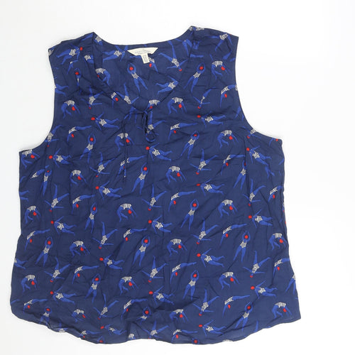 Seasalt Womens Blue Geometric Cotton Camisole Blouse Size 18 Round Neck - Swimmer Print