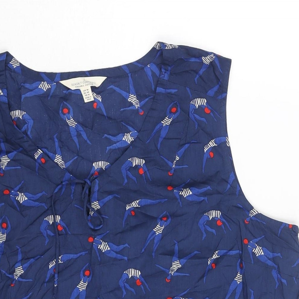 Seasalt Womens Blue Geometric Cotton Camisole Blouse Size 18 Round Neck - Swimmer Print