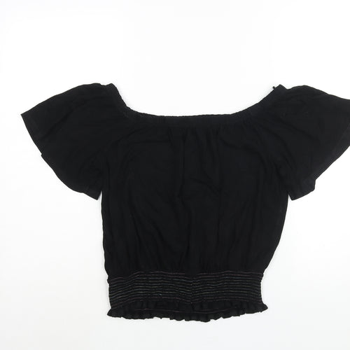 NEXT Womens Black Viscose Basic Blouse Size 14 Boat Neck - Rouched