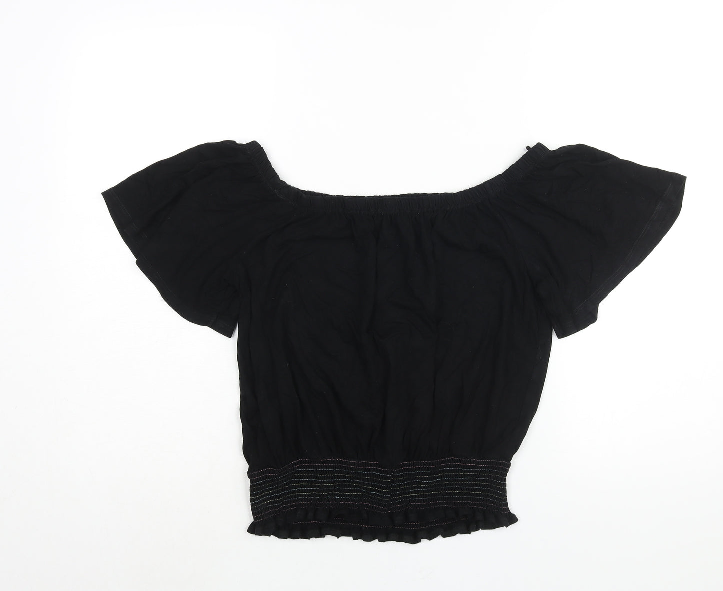 NEXT Womens Black Viscose Basic Blouse Size 14 Boat Neck - Rouched