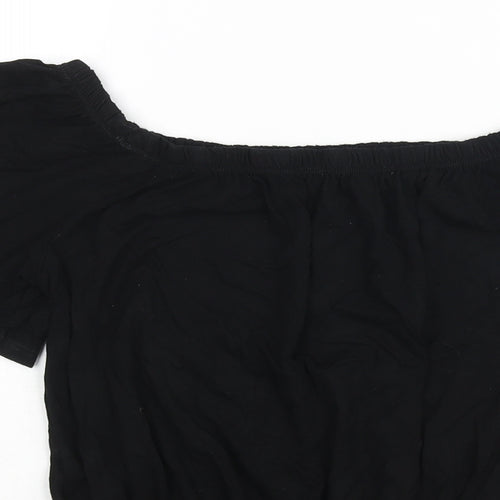 NEXT Womens Black Viscose Basic Blouse Size 14 Boat Neck - Rouched