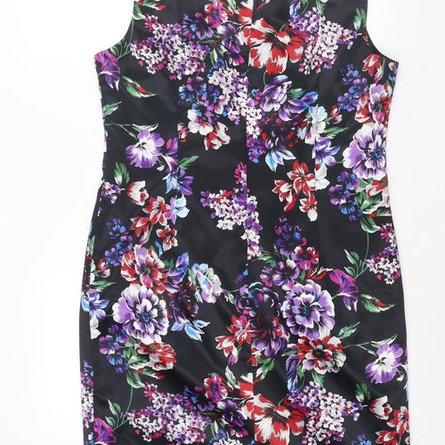 Planet Womens Multicoloured Floral Polyester Shift Size 14 Round Neck Zip