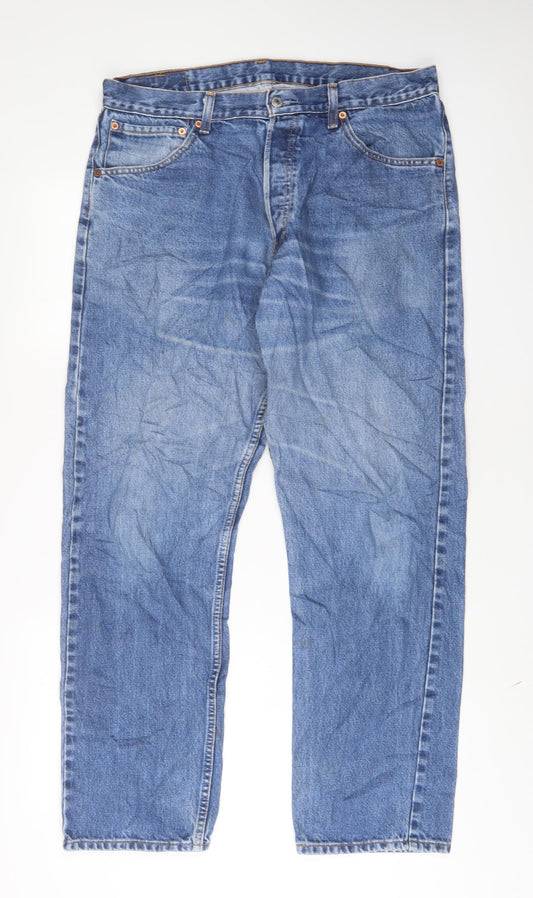 Levi's Mens Blue Cotton Straight Jeans Size 36 in L32 in Regular Button