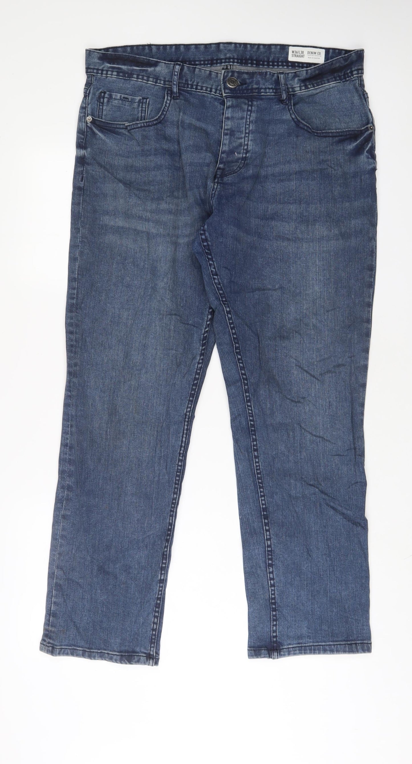 Denim & Co. Mens Blue Cotton Straight Jeans Size 36 in L32 in Regular Button