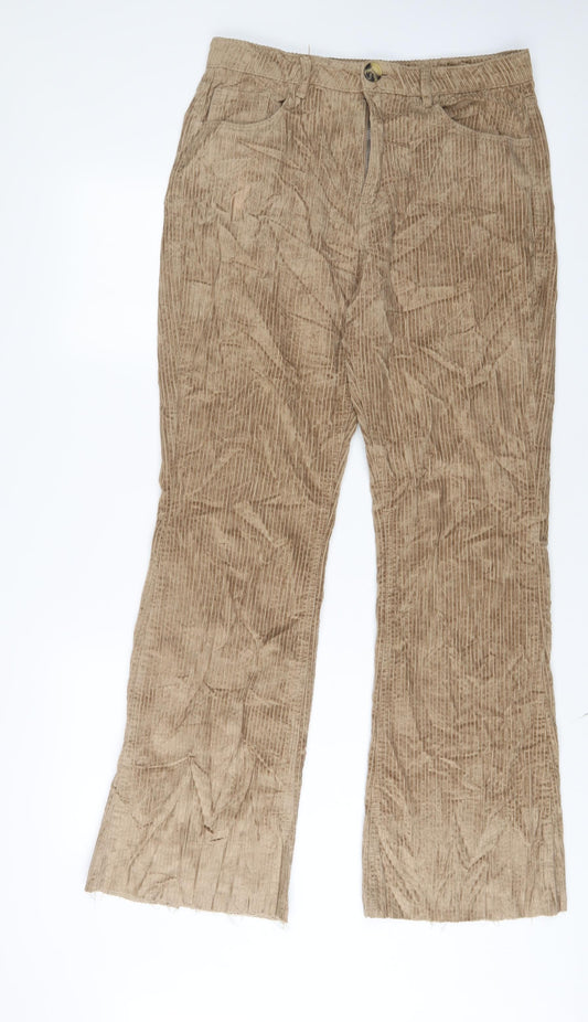 Stradivarius Womens Beige Cotton Trousers Size 10 L32 in Regular Zip