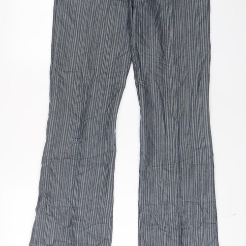 NEXT Womens Grey Striped Cotton Trousers Size 10 L30 in Regular Hook & Eye