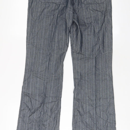 NEXT Womens Grey Striped Cotton Trousers Size 10 L30 in Regular Hook & Eye