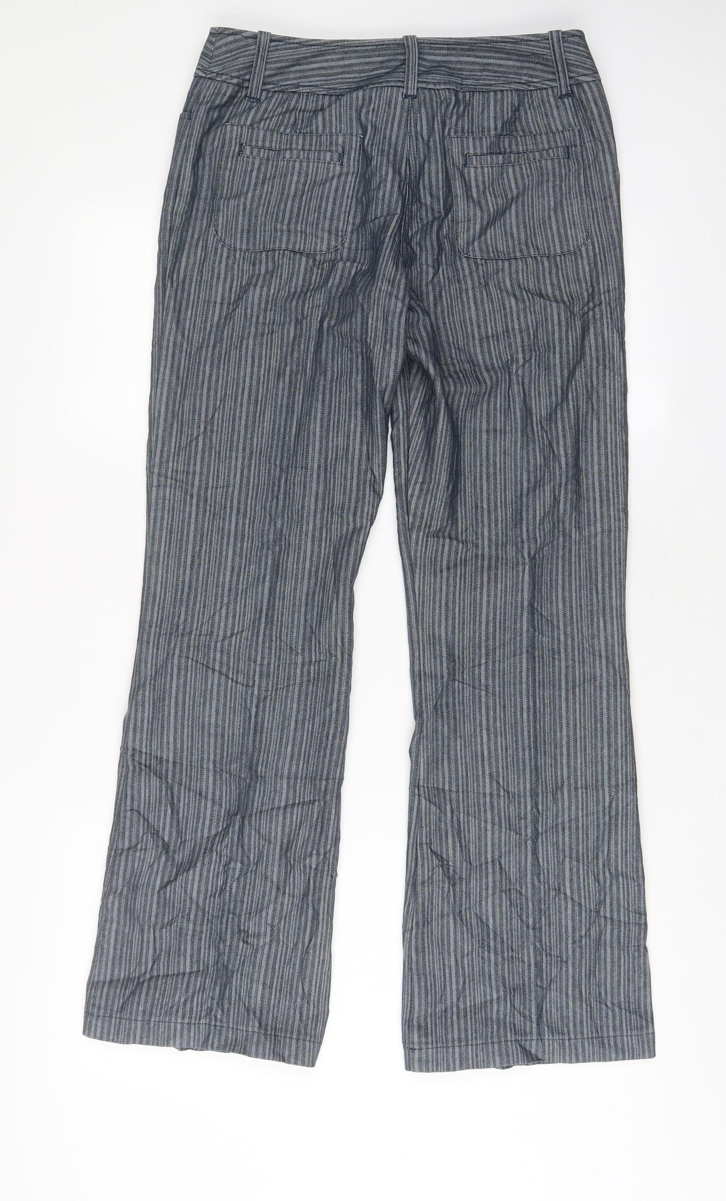 NEXT Womens Grey Striped Cotton Trousers Size 10 L30 in Regular Hook & Eye