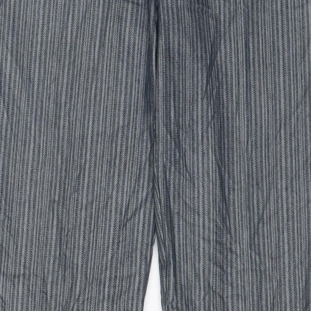 NEXT Womens Grey Striped Cotton Trousers Size 10 L30 in Regular Hook & Eye