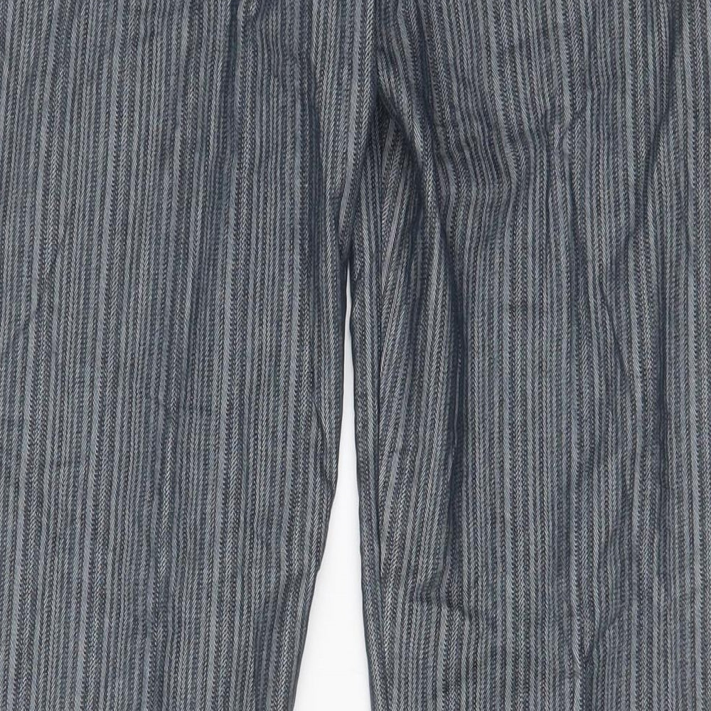 NEXT Womens Grey Striped Cotton Trousers Size 10 L30 in Regular Hook & Eye