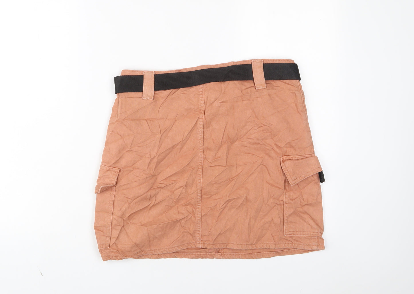 Topshop Womens Orange Cotton A-Line Skirt Size 12 Zip - Belted