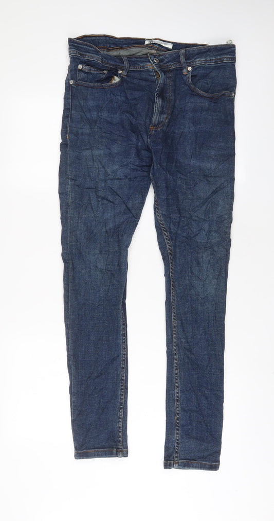 Zara Mens Blue Cotton Skinny Jeans Size 32 in L30 in Regular Zip