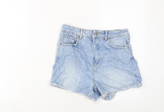 Topshop Womens Blue Cotton Basic Shorts Size 8 L3 in Regular Zip