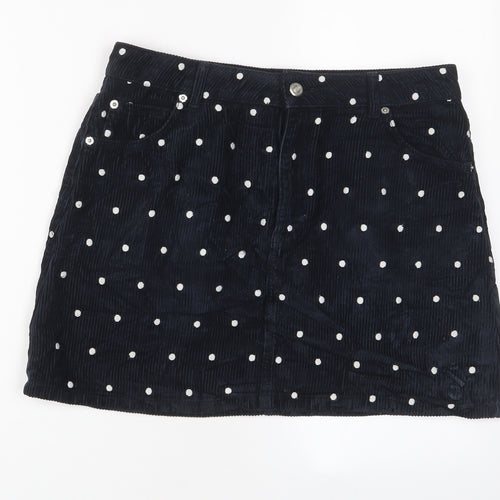 Topshop Womens Black Polka Dot Cotton A-Line Skirt Size 12 Zip