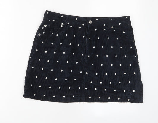 Topshop Womens Black Polka Dot Cotton A-Line Skirt Size 12 Zip