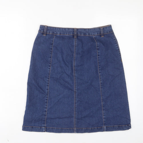 George Womens Blue Cotton A-Line Skirt Size 12 Button