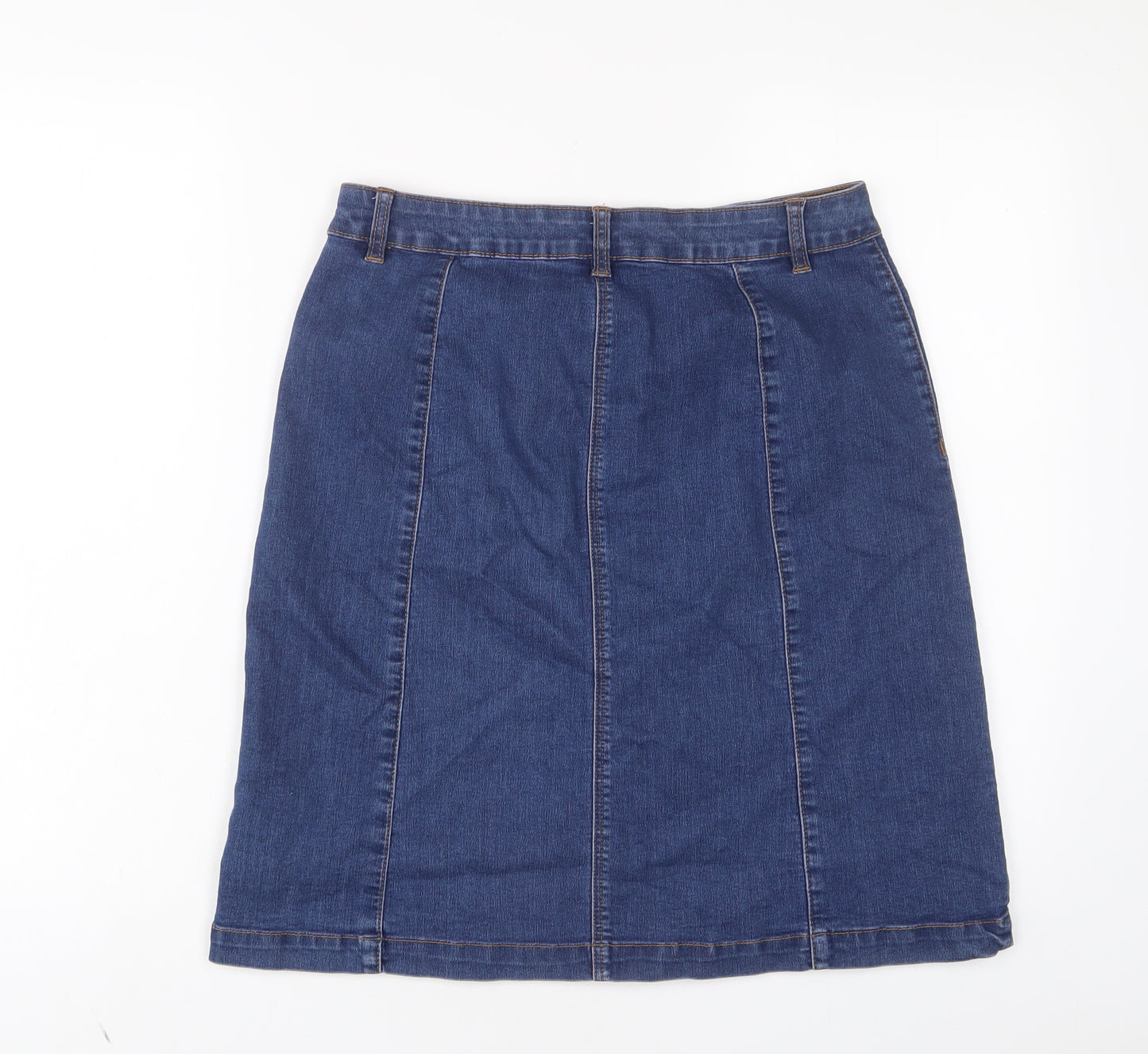 George Womens Blue Cotton A-Line Skirt Size 12 Button