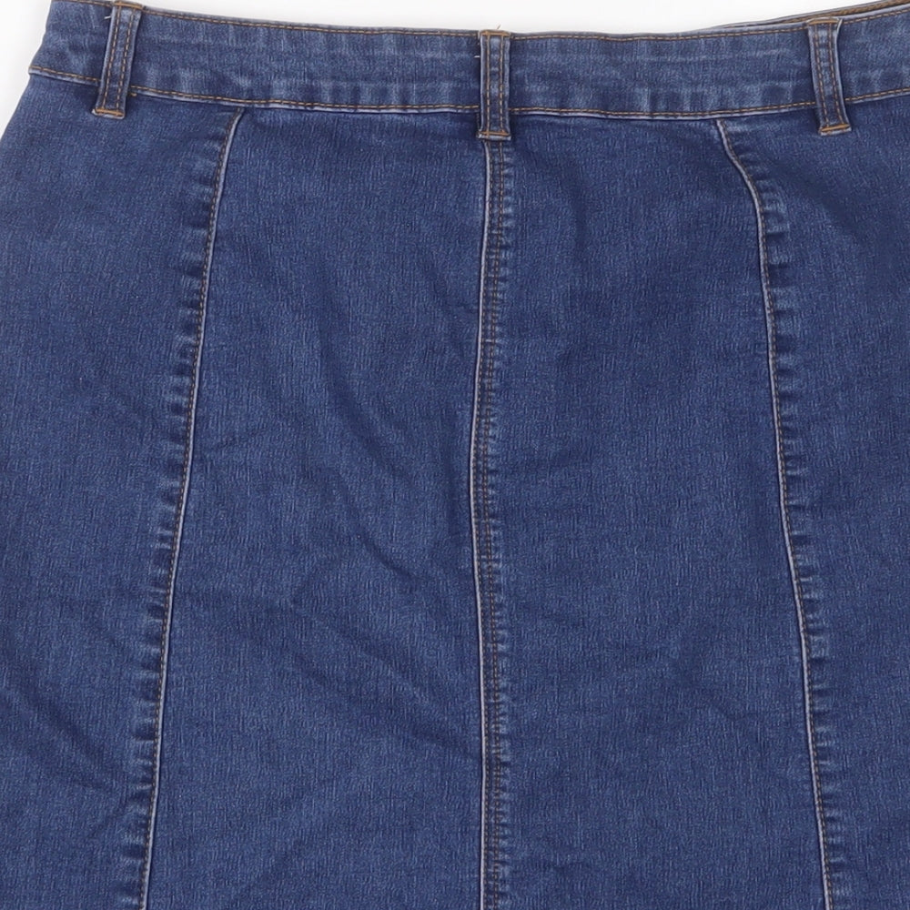 George Womens Blue Cotton A-Line Skirt Size 12 Button