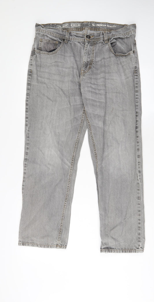 TU Mens Grey Cotton Straight Jeans Size 36 in L30 in Regular Zip