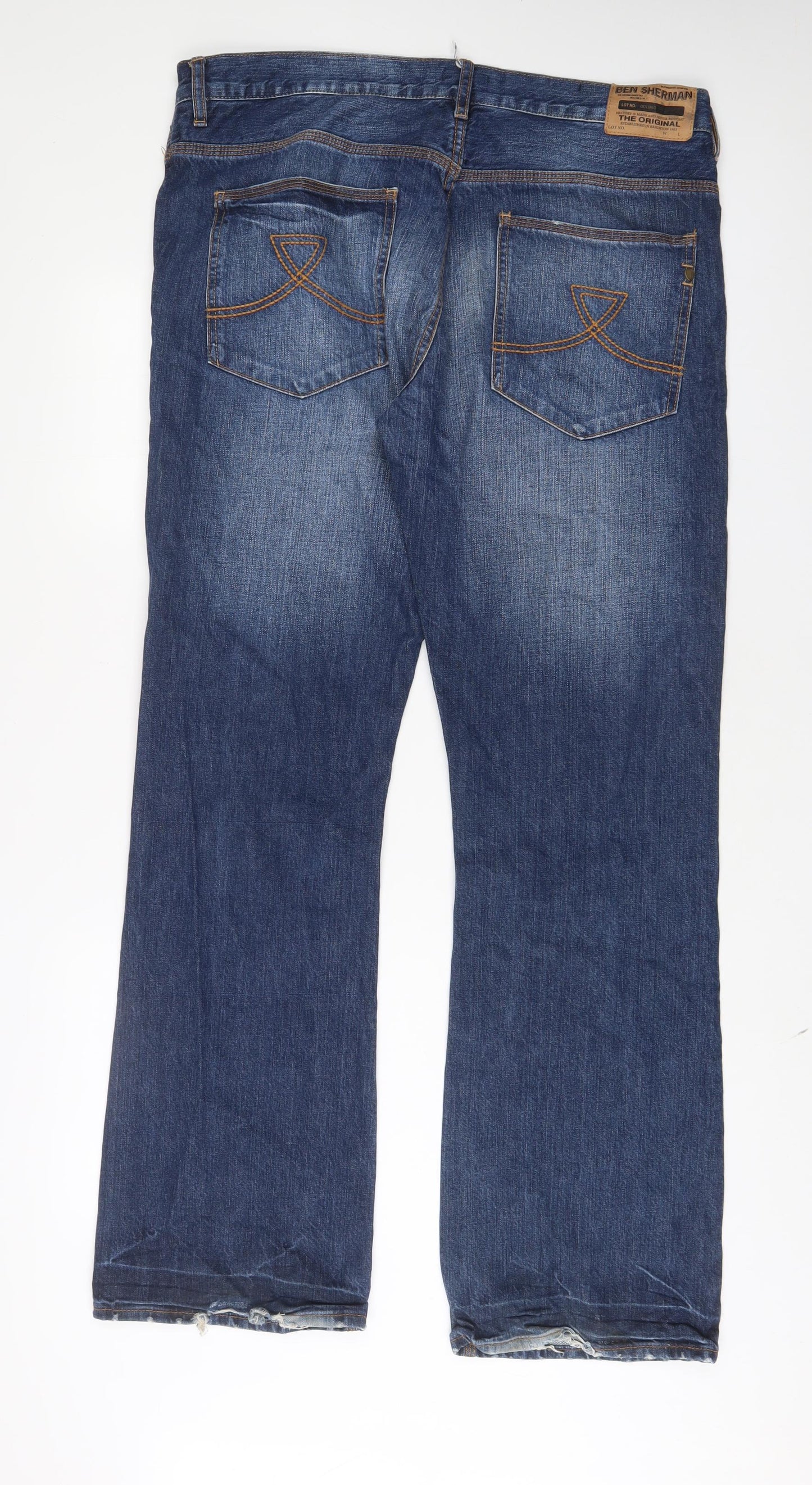 Ben Sherman Mens Blue Cotton Bootcut Jeans Size 36 in L34 in Regular Zip - Long Leg