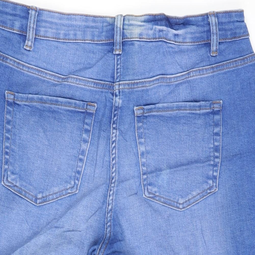 Matalan Womens Blue Cotton Bermuda Shorts Size 12 Regular Zip - Distressed