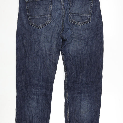 Blue Harbour Mens Blue Cotton Blend Straight Jeans Size 36 in L29 in Regular Zip