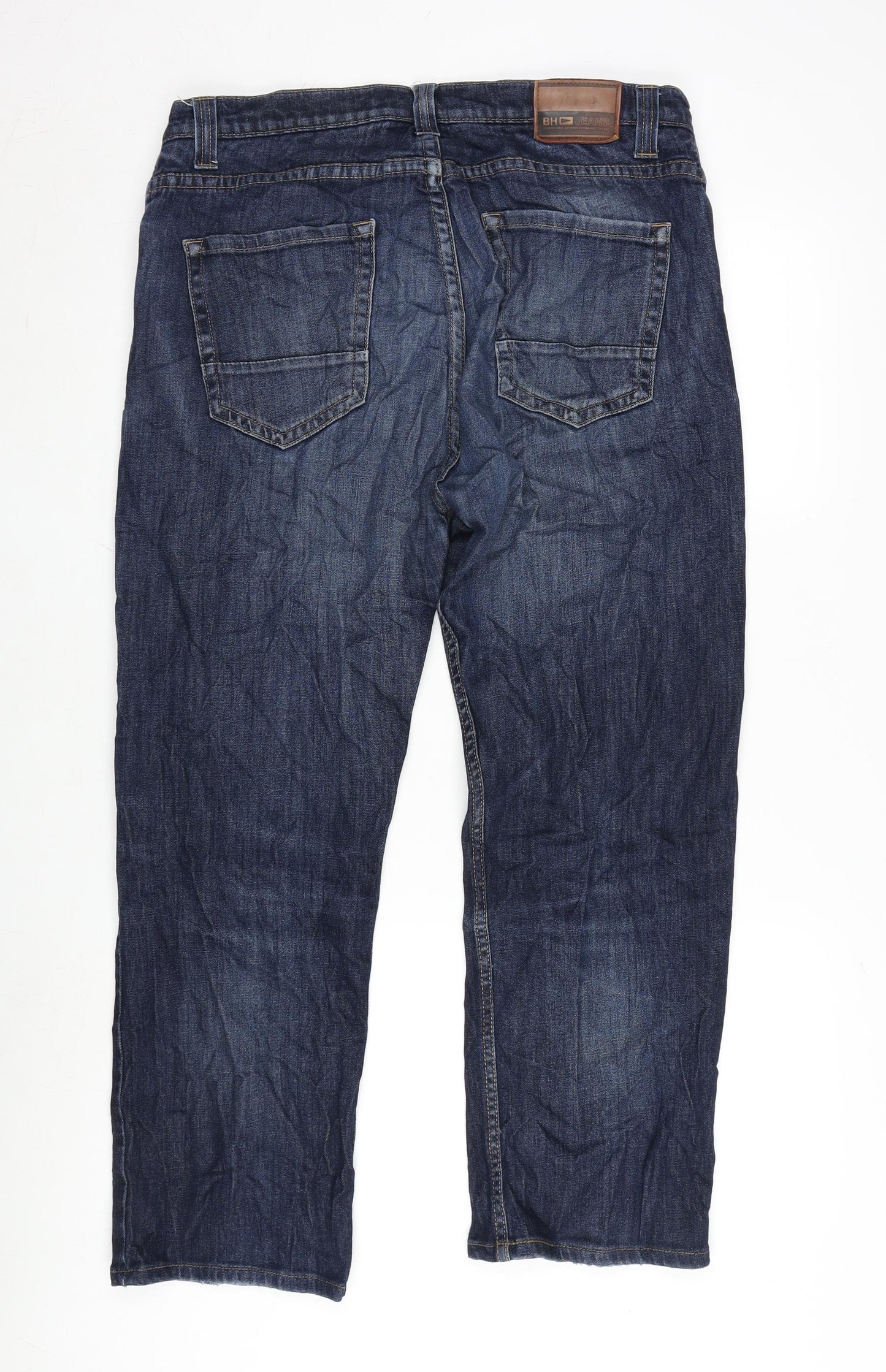 Blue Harbour Mens Blue Cotton Blend Straight Jeans Size 36 in L29 in Regular Zip