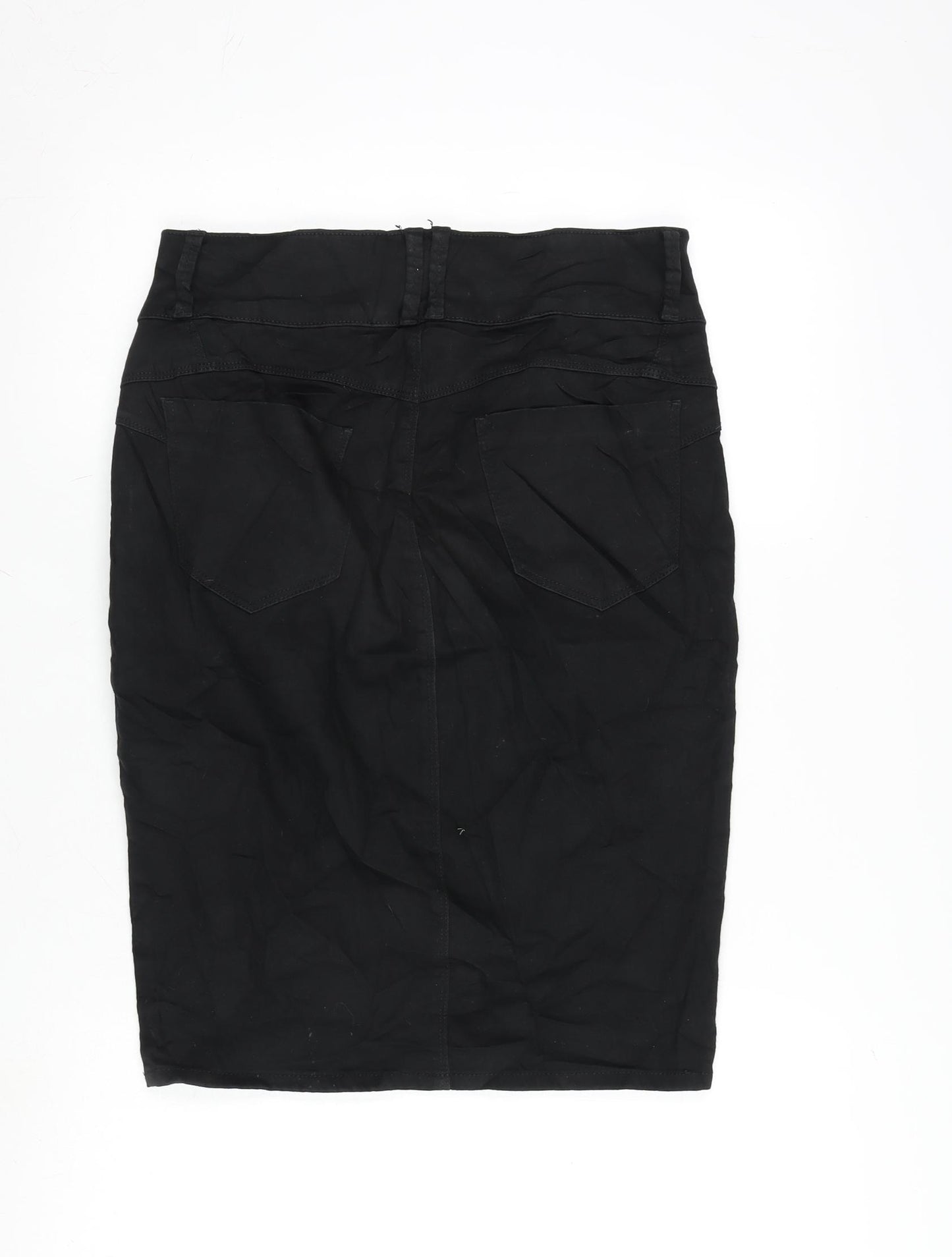 Marks and Spencer Womens Black Cotton Bandage Skirt Size 12 Zip