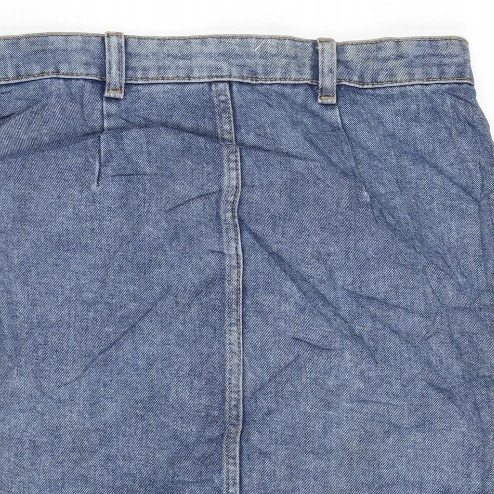 Denim & Co. Womens Blue Cotton A-Line Skirt Size 12 Button