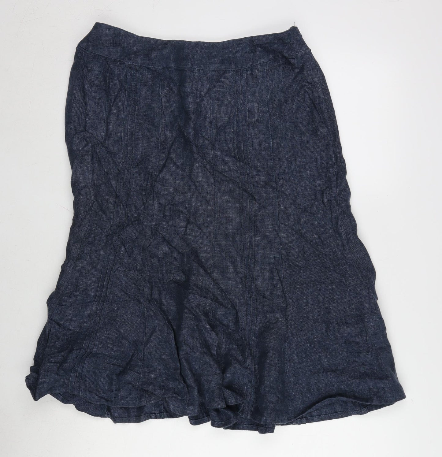 CC Womens Blue Linen Flare Skirt Size 12 Zip