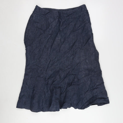 CC Womens Blue Linen Flare Skirt Size 12 Zip