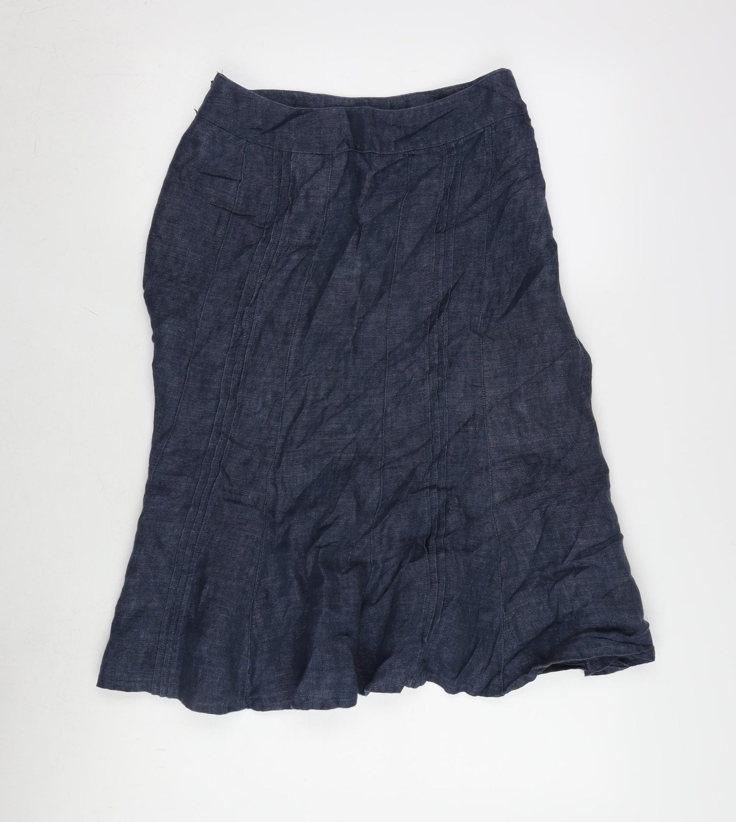 CC Womens Blue Linen Flare Skirt Size 12 Zip