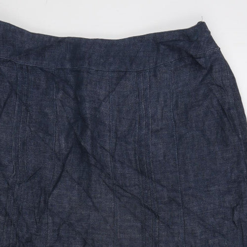 CC Womens Blue Linen Flare Skirt Size 12 Zip