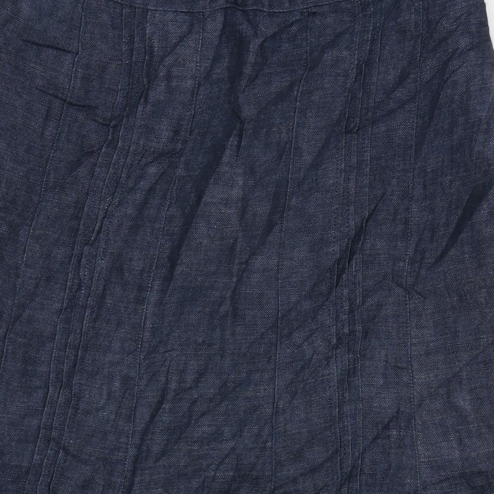 CC Womens Blue Linen Flare Skirt Size 12 Zip