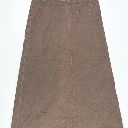 Marks and Spencer Womens Brown Cotton Flare Skirt Size 10 Zip - Raw Hem