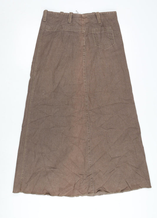 Marks and Spencer Womens Brown Cotton Flare Skirt Size 10 Zip - Raw Hem