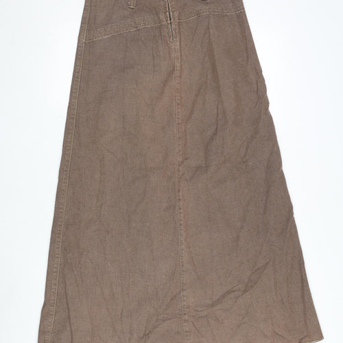 Marks and Spencer Womens Brown Cotton Flare Skirt Size 10 Zip - Raw Hem