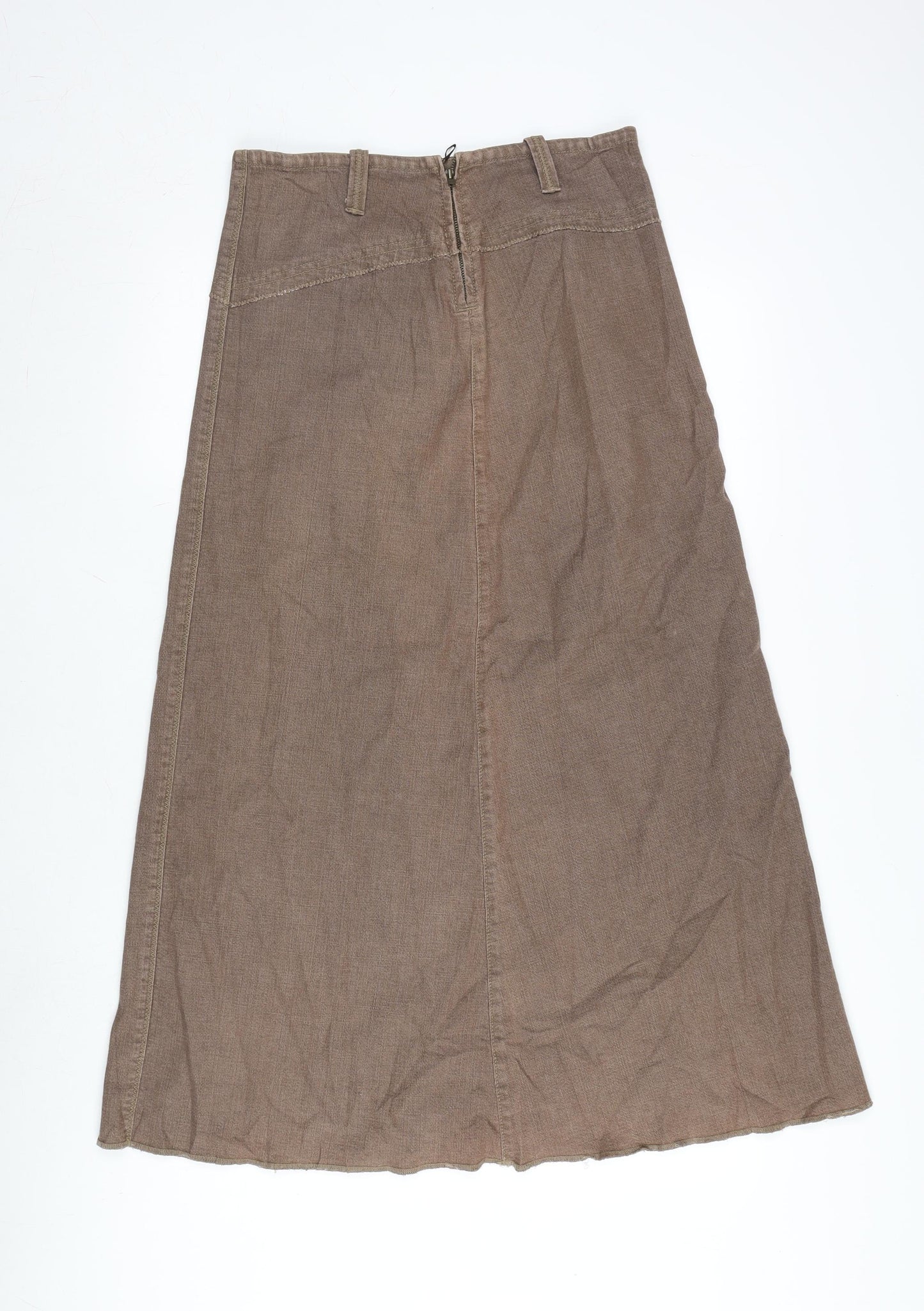 Marks and Spencer Womens Brown Cotton Flare Skirt Size 10 Zip - Raw Hem