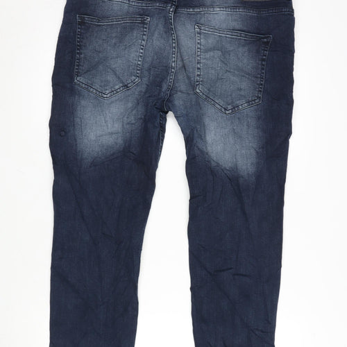 Denim & Co. Mens Blue Cotton Blend Tapered Jeans Size 36 in L32 in Slim Zip - Raw Hem