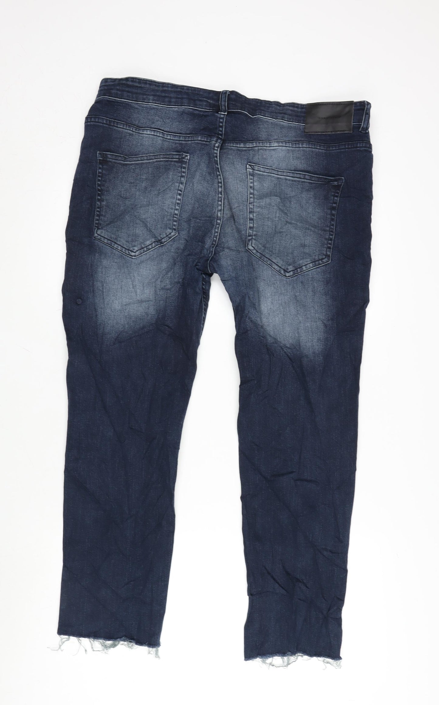 Denim & Co. Mens Blue Cotton Blend Tapered Jeans Size 36 in L32 in Slim Zip - Raw Hem