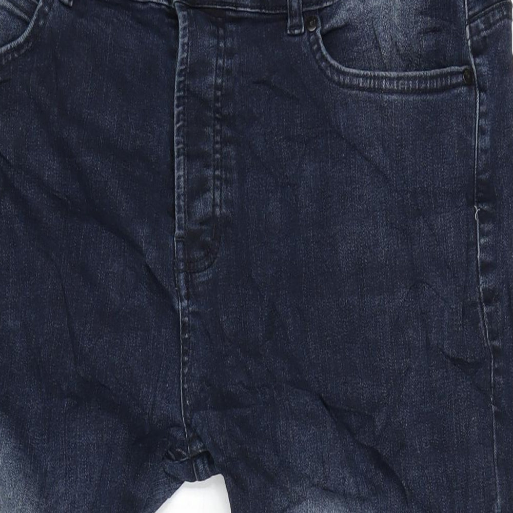 Denim & Co. Mens Blue Cotton Blend Tapered Jeans Size 36 in L32 in Slim Zip - Raw Hem