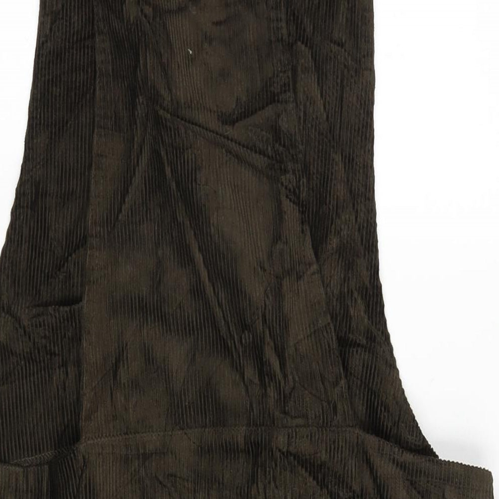 George Womens Brown Cotton Pinafore/Dungaree Dress Size 16 Square Neck Snap