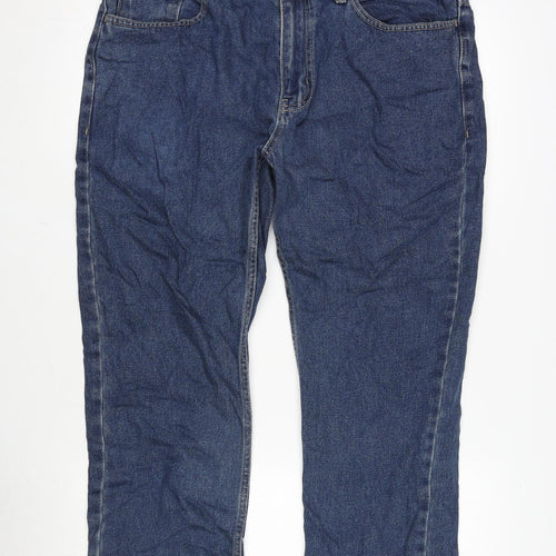 George Mens Blue Cotton Cropped Jeans Size 36 in L26 in Regular Zip