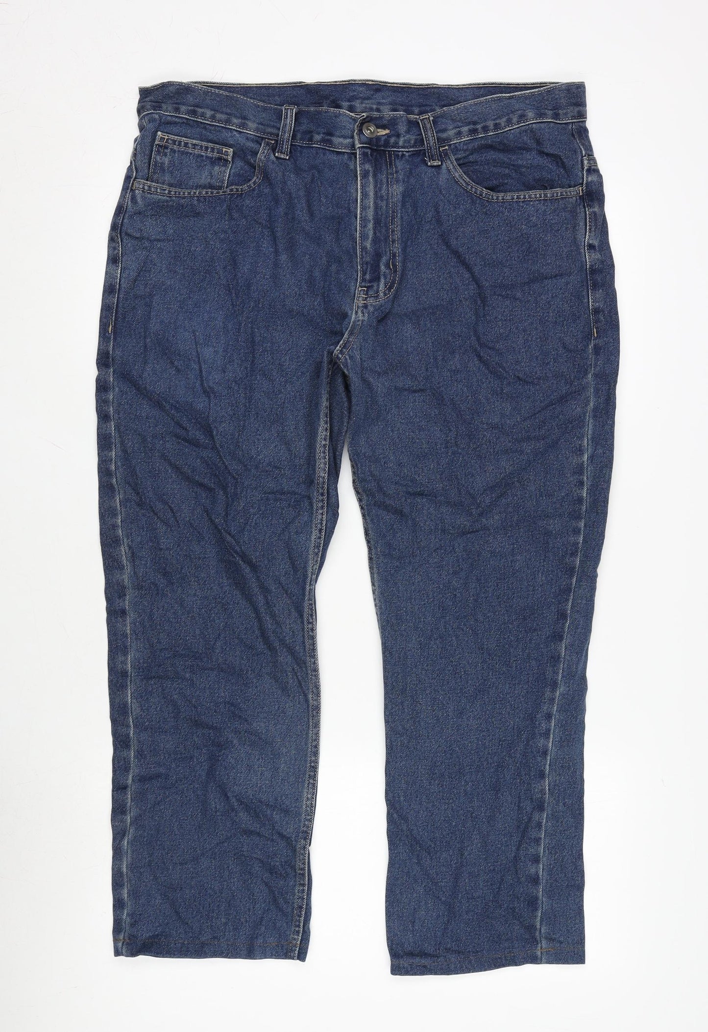 George Mens Blue Cotton Cropped Jeans Size 36 in L26 in Regular Zip