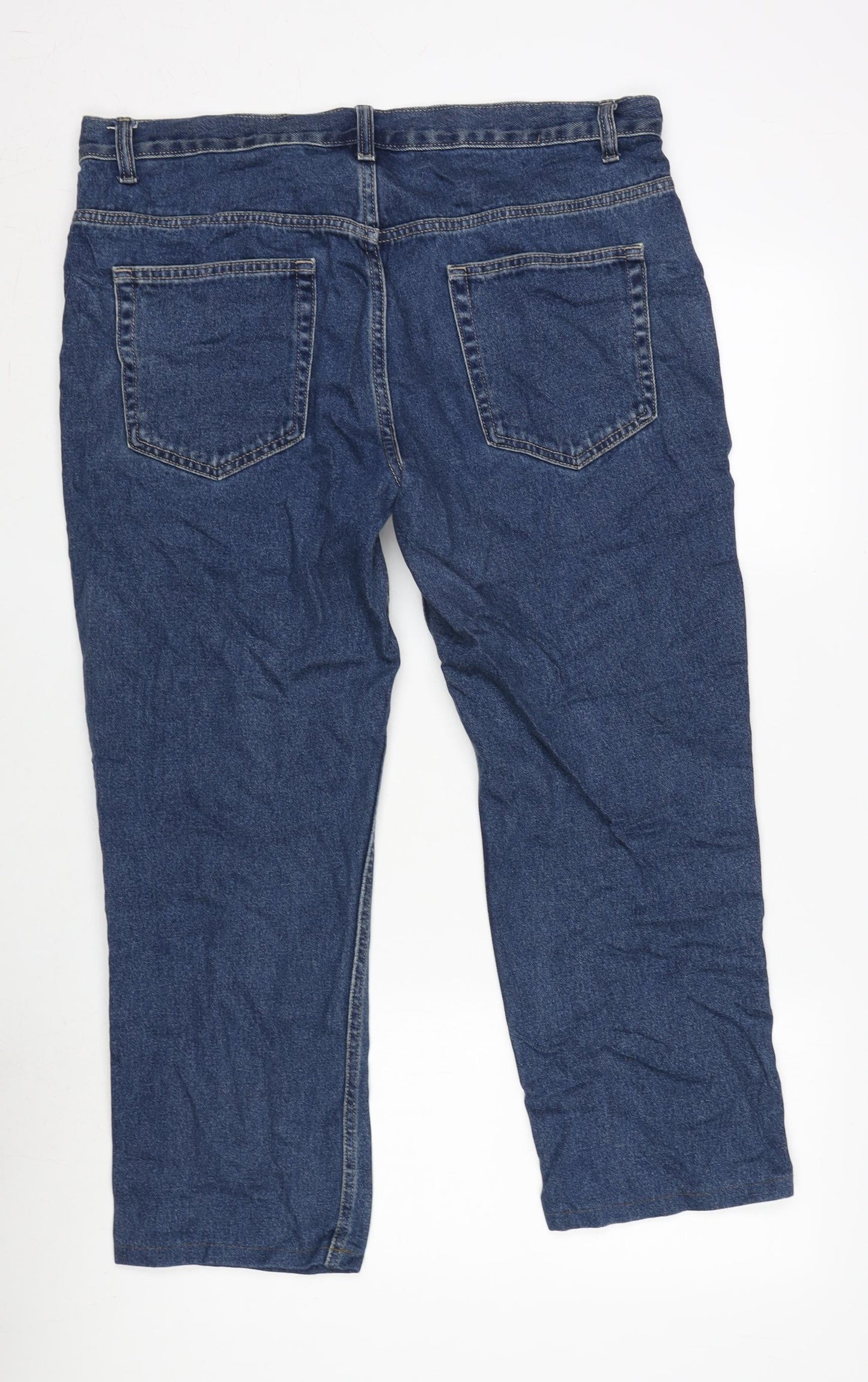 George Mens Blue Cotton Cropped Jeans Size 36 in L26 in Regular Zip