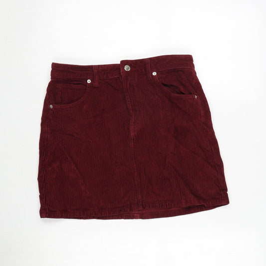 Topshop Womens Red Cotton A-Line Skirt Size 10 Zip