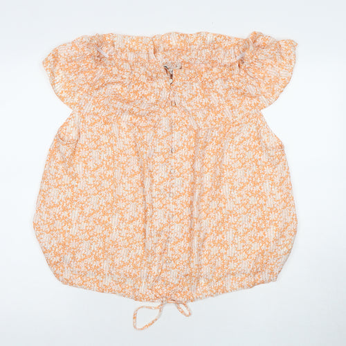 NEXT Womens Orange Floral Polyester Basic Blouse Size 22 Off the Shoulder