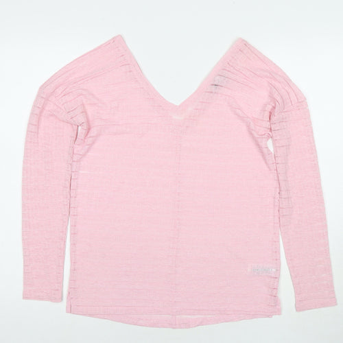 NEXT Womens Pink V-Neck Polyester Pullover Jumper Size 8